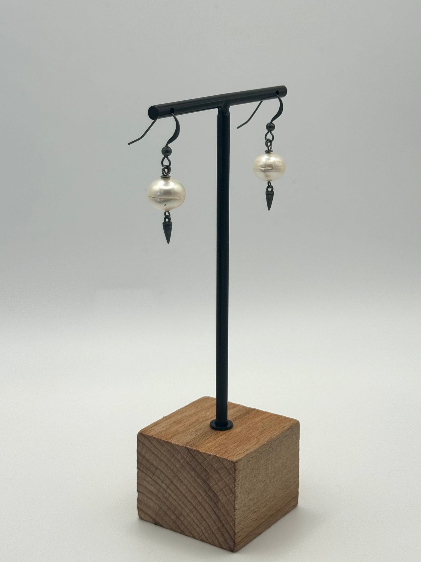 11mm White Potato Freshwayer Pearl and Spike Earrings