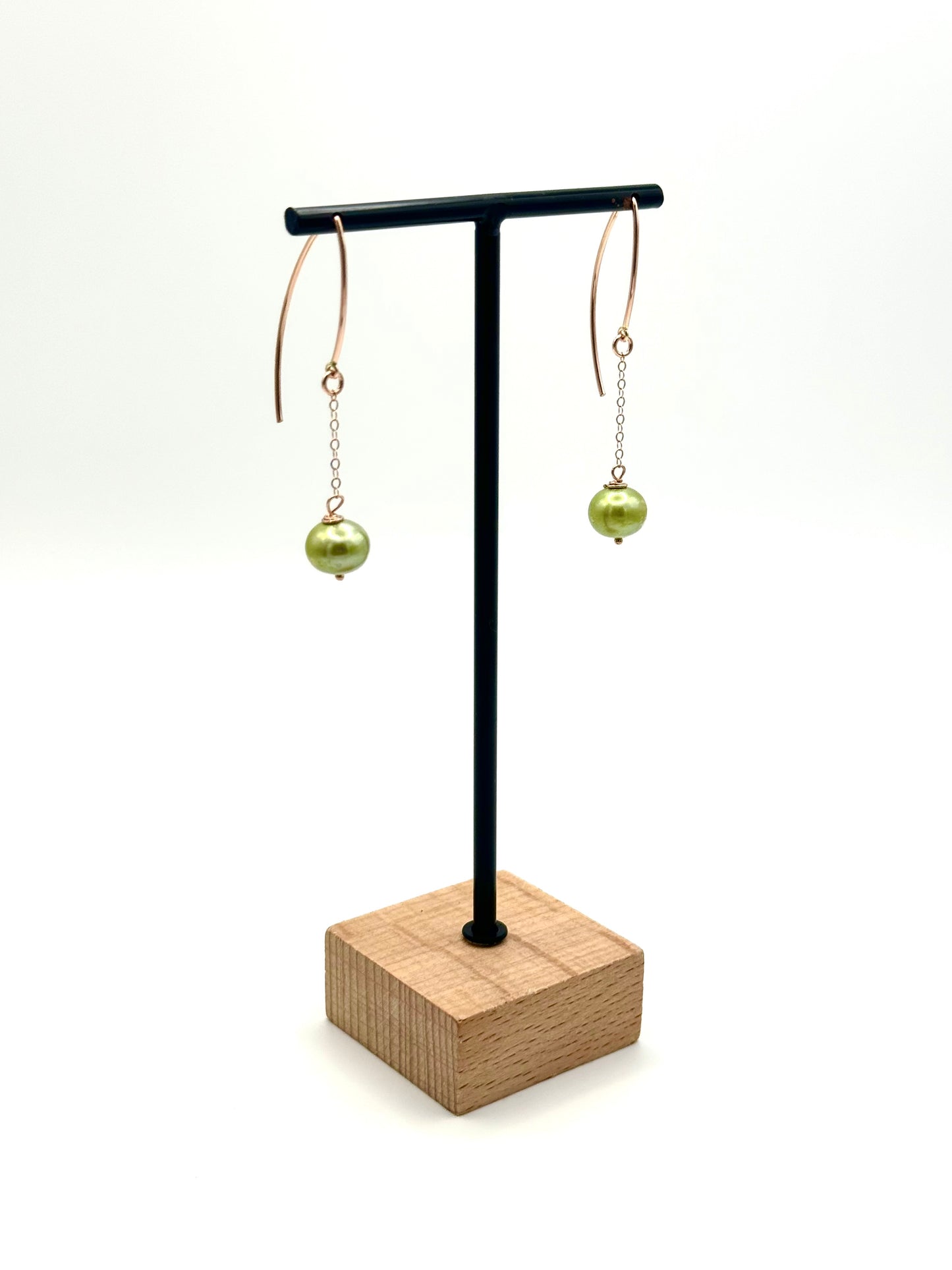 Light Green Freshwater Pearls Rose Gold Dangle Earrings