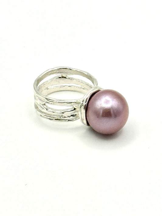 13.5mm Pink Edison Silver Texture Ring