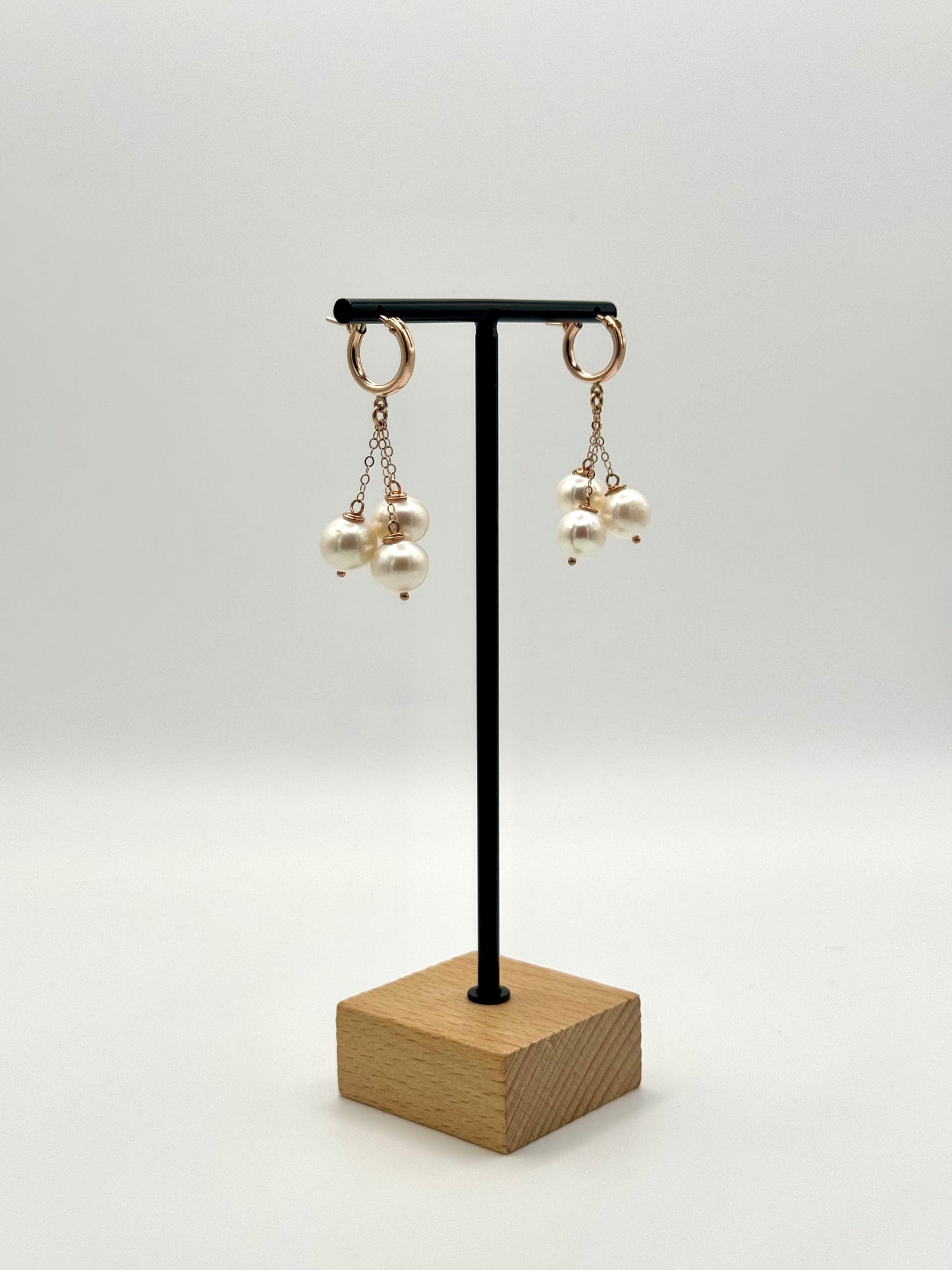 White Edison Pearl Rose Gold Hoop Dangle Earrings