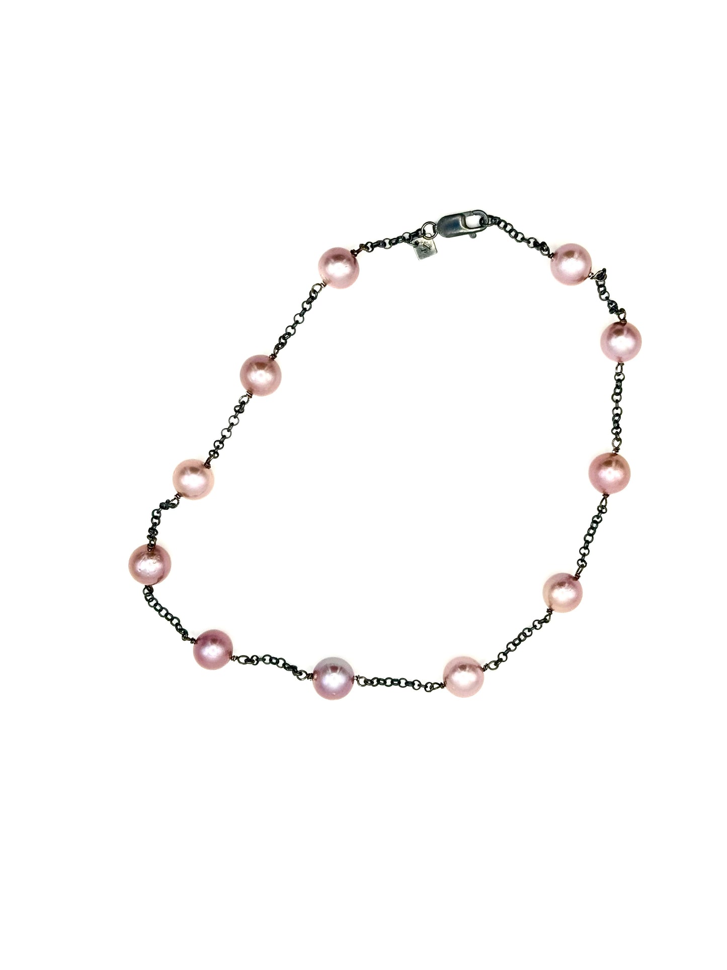 12.5mm Pink Edison Pearls Silver Station Necklace