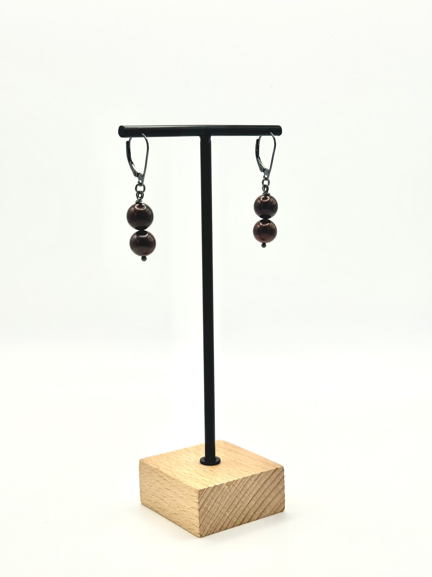 Brown Freshwater Pearl Oxidized Silver Lever Back Earrings
