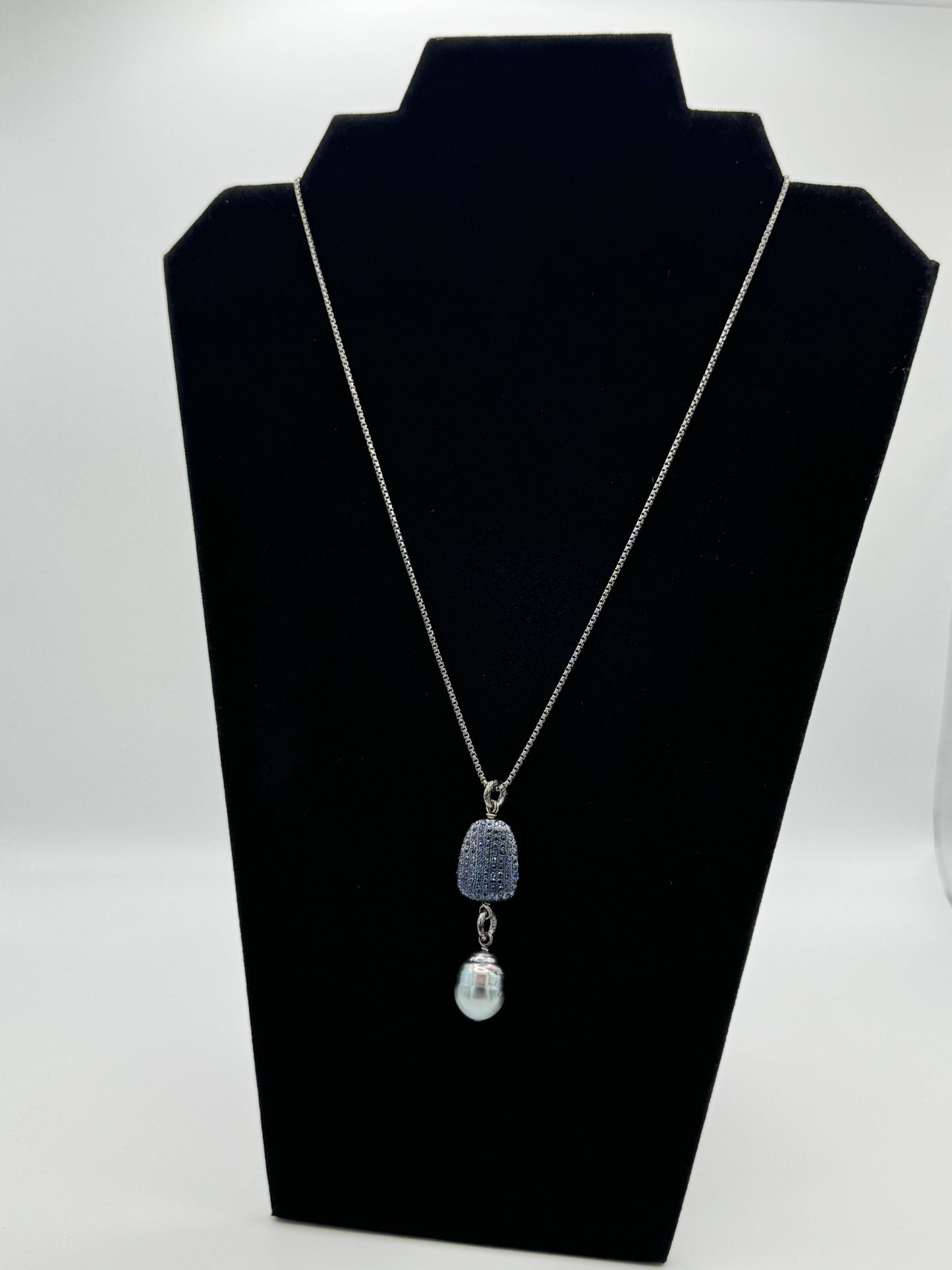 Tahitian Pearl and Blue Sapphire Necklace