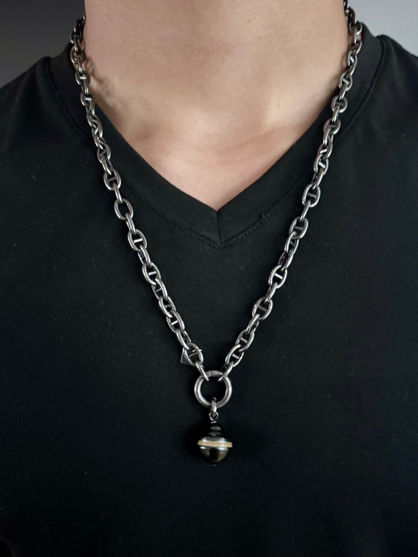 15mm Baroque Tahitian Pearl on Black Rhodium Mariner Chain Necklace