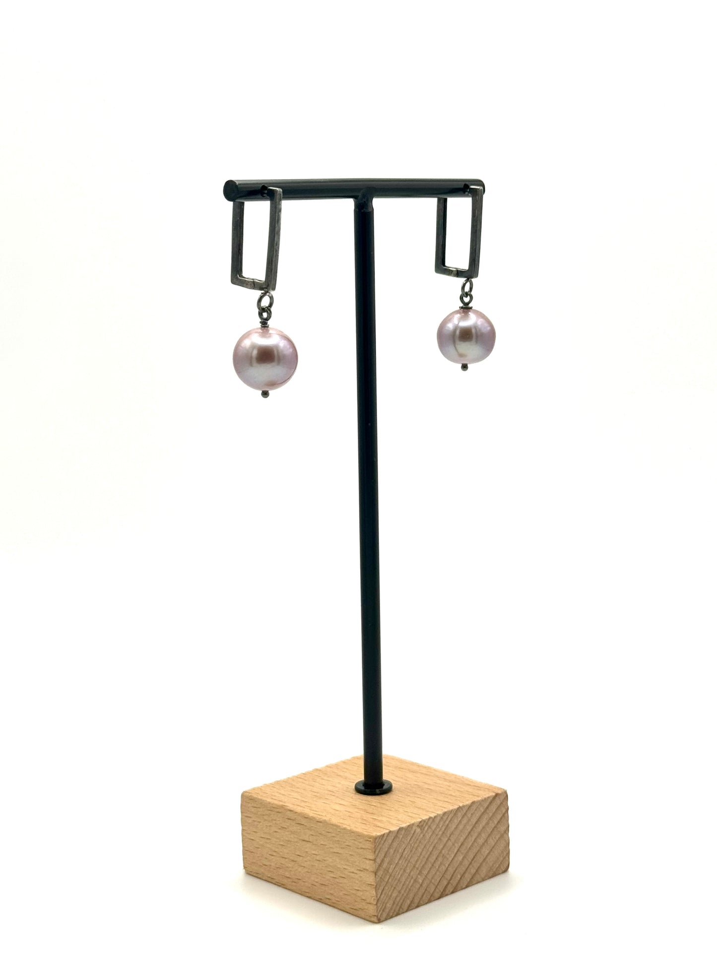 Pink Edison Oxidized Silver Rectangle Earrings