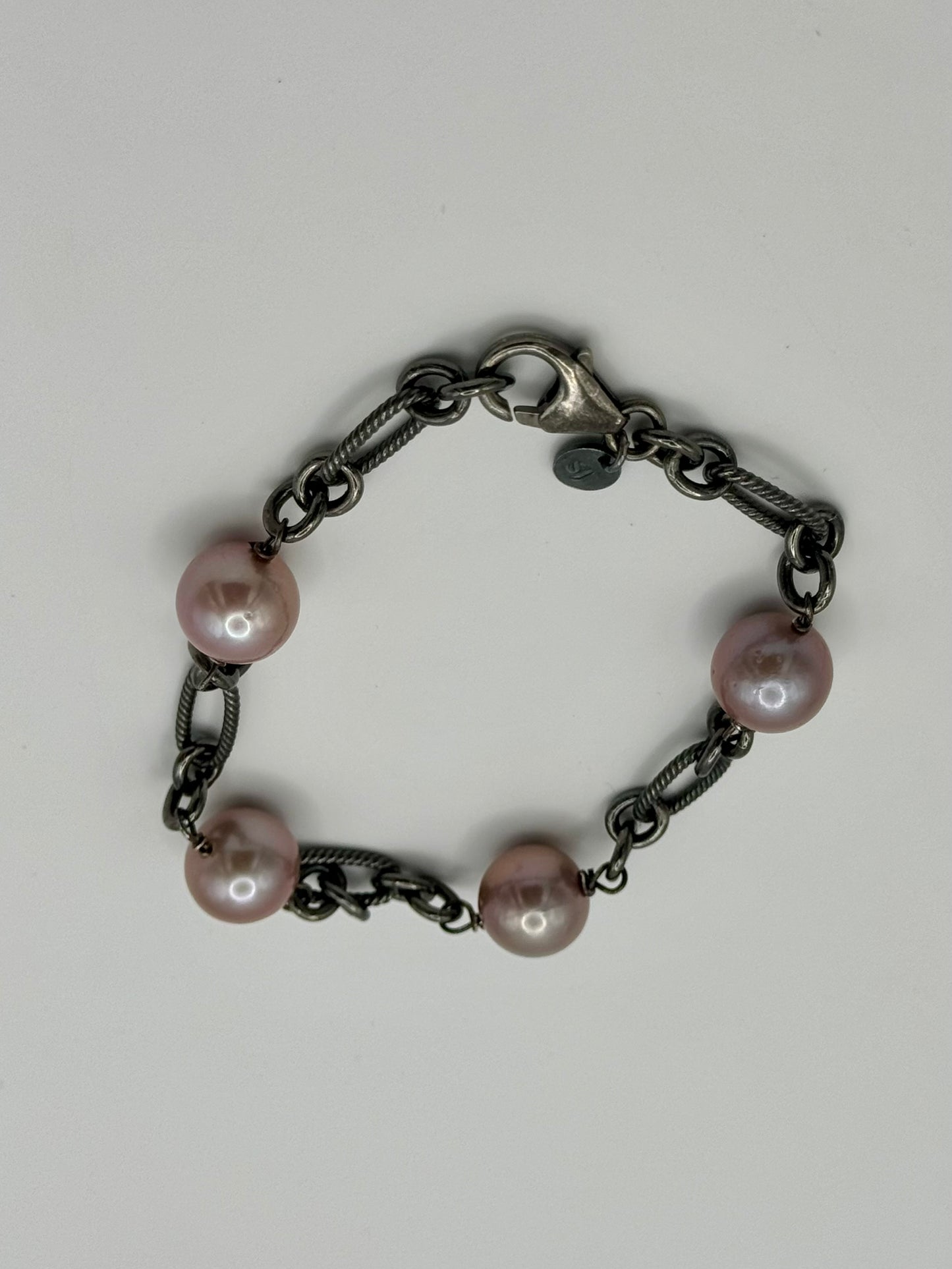 Pink Edison Pearl Oxidized Silver Bracelet