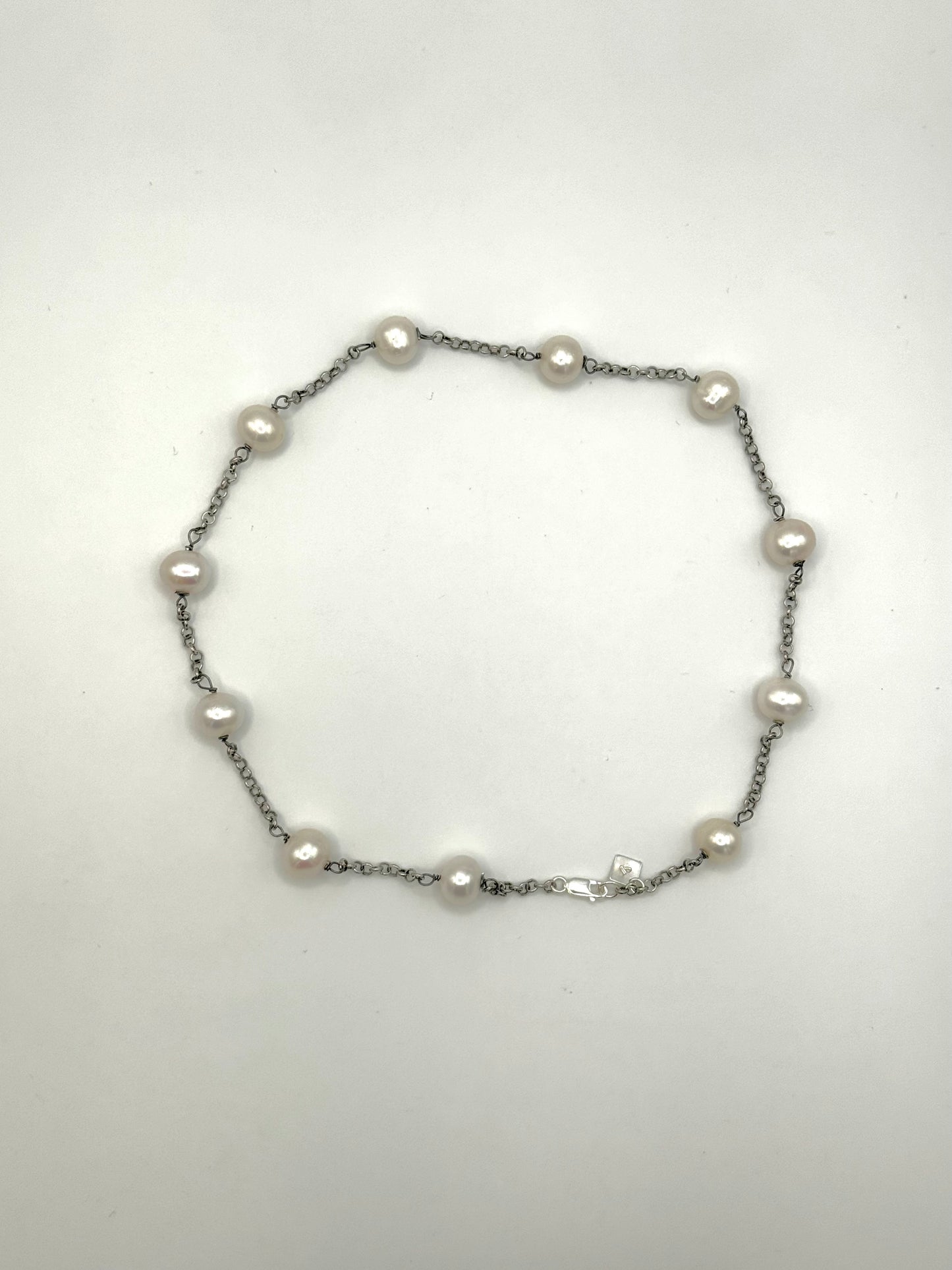 9.5mm White Freshwater Pearl Oxidized Silver Necklace