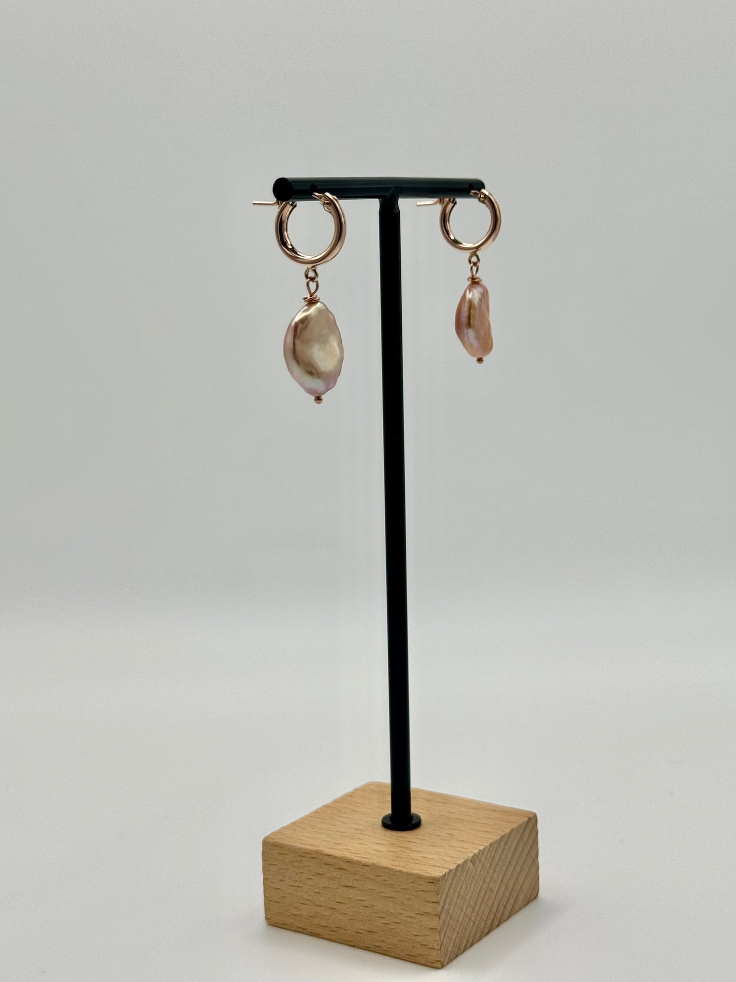 Natural Metallic Coin Freshwater Pearl Hoop Earrings