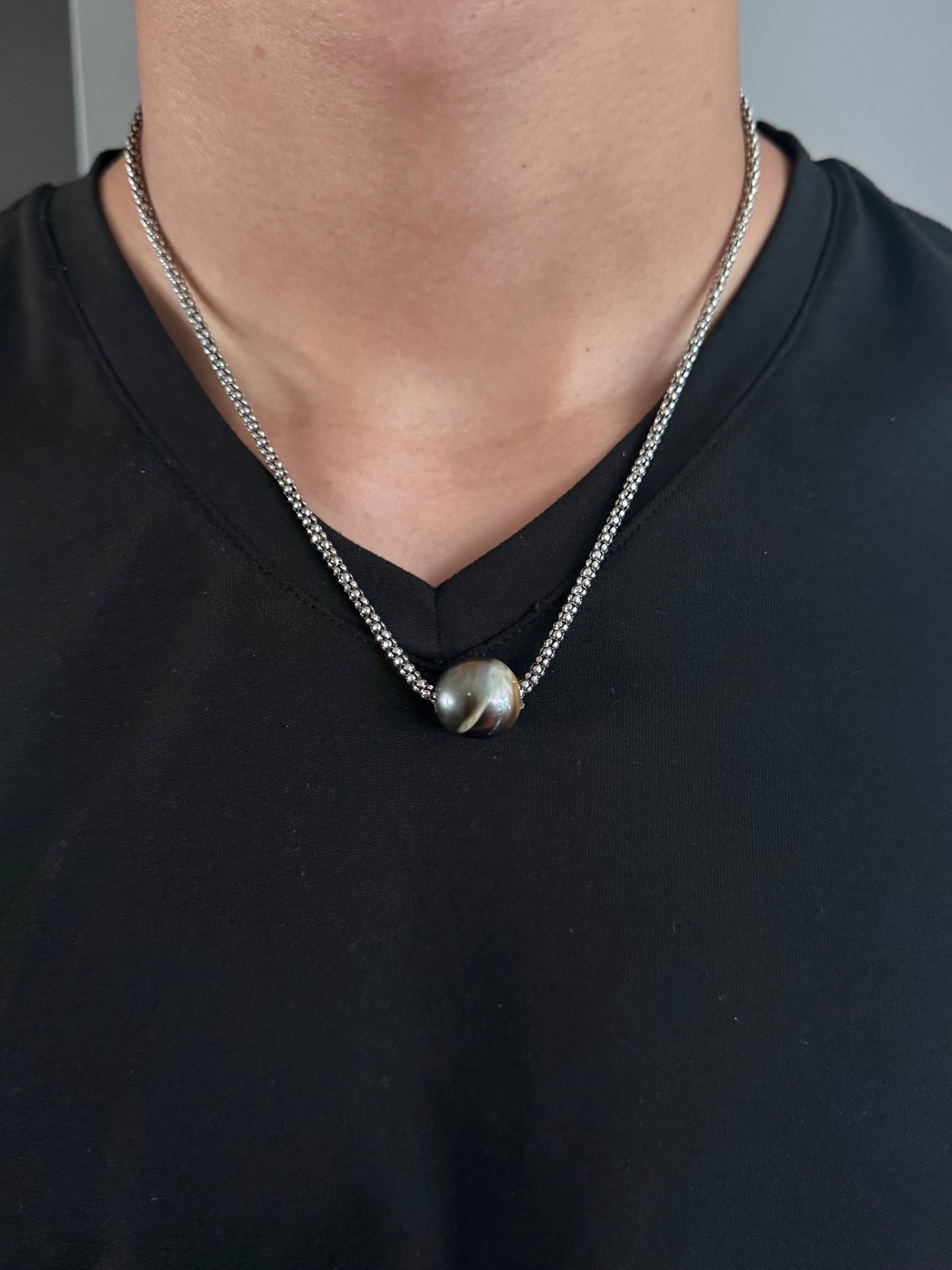 16mm Baroque Tahitian Pearl on Sterling Silver Popcorn Chain