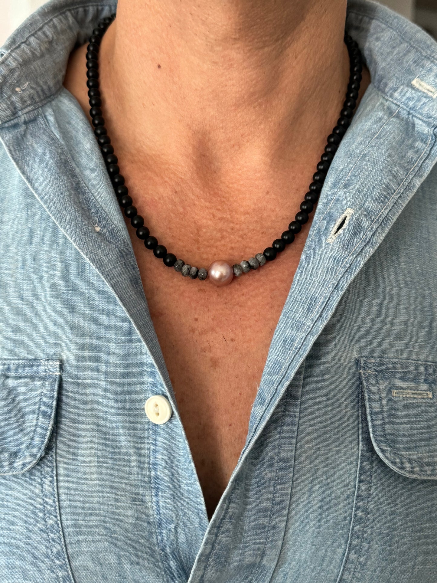 Rose Noir: Pink Edison Pearl and Black Onyx Necklace