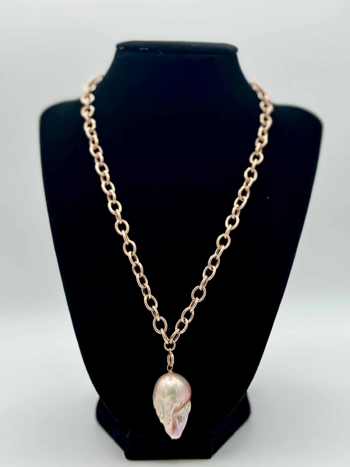 Blushwave – Pink Baroque Edison Pearl Pendant Necklace with Rose Gold Link Chain