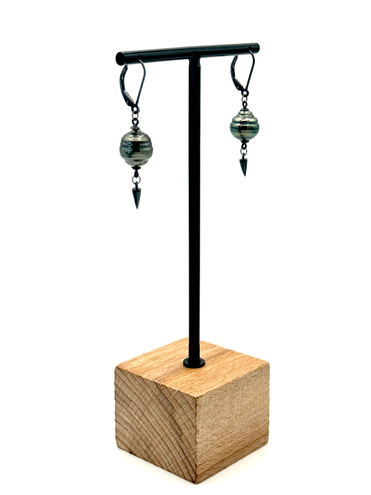 Tahitian Pearl Silver Spike Dangle Earrings