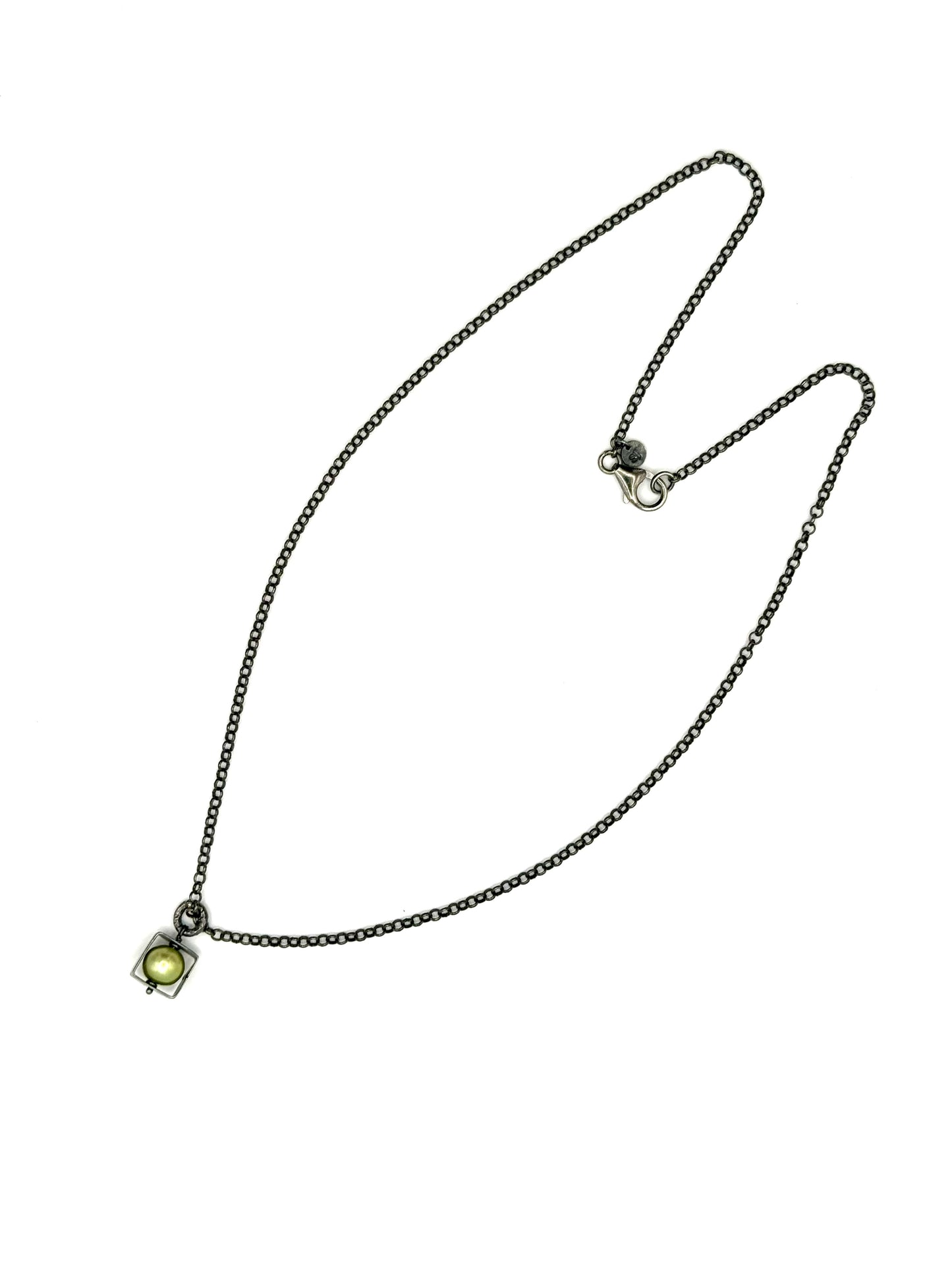 Green Freshwater Pearl Square Frame Necklace