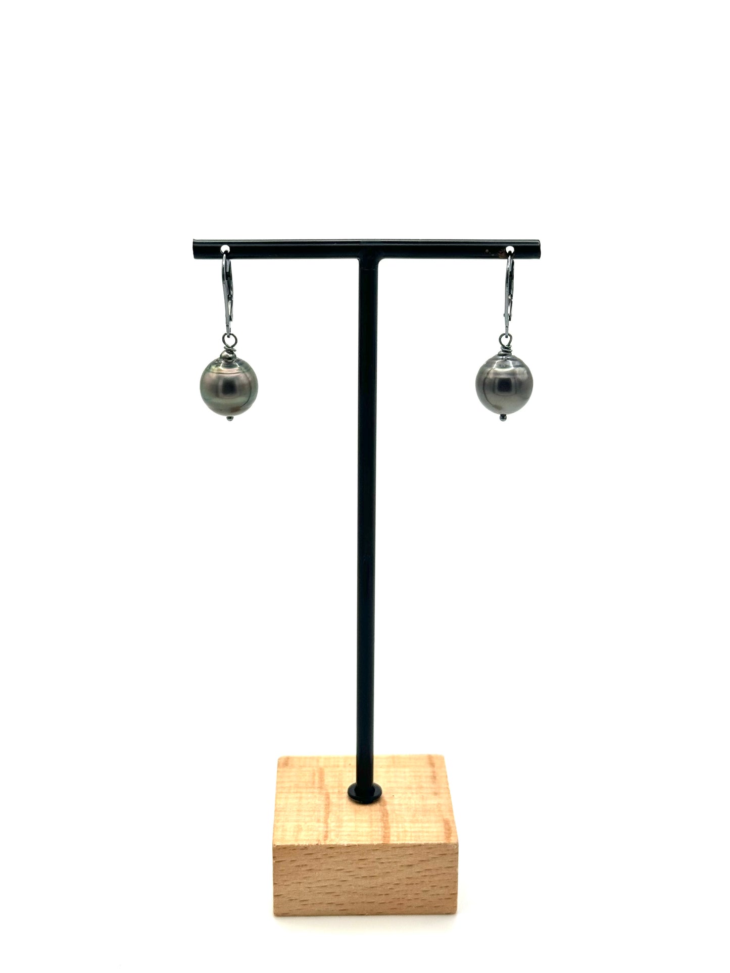12mm Pinky Grey Tahitian Pearl Oxidized Silver Lever Back Earrings