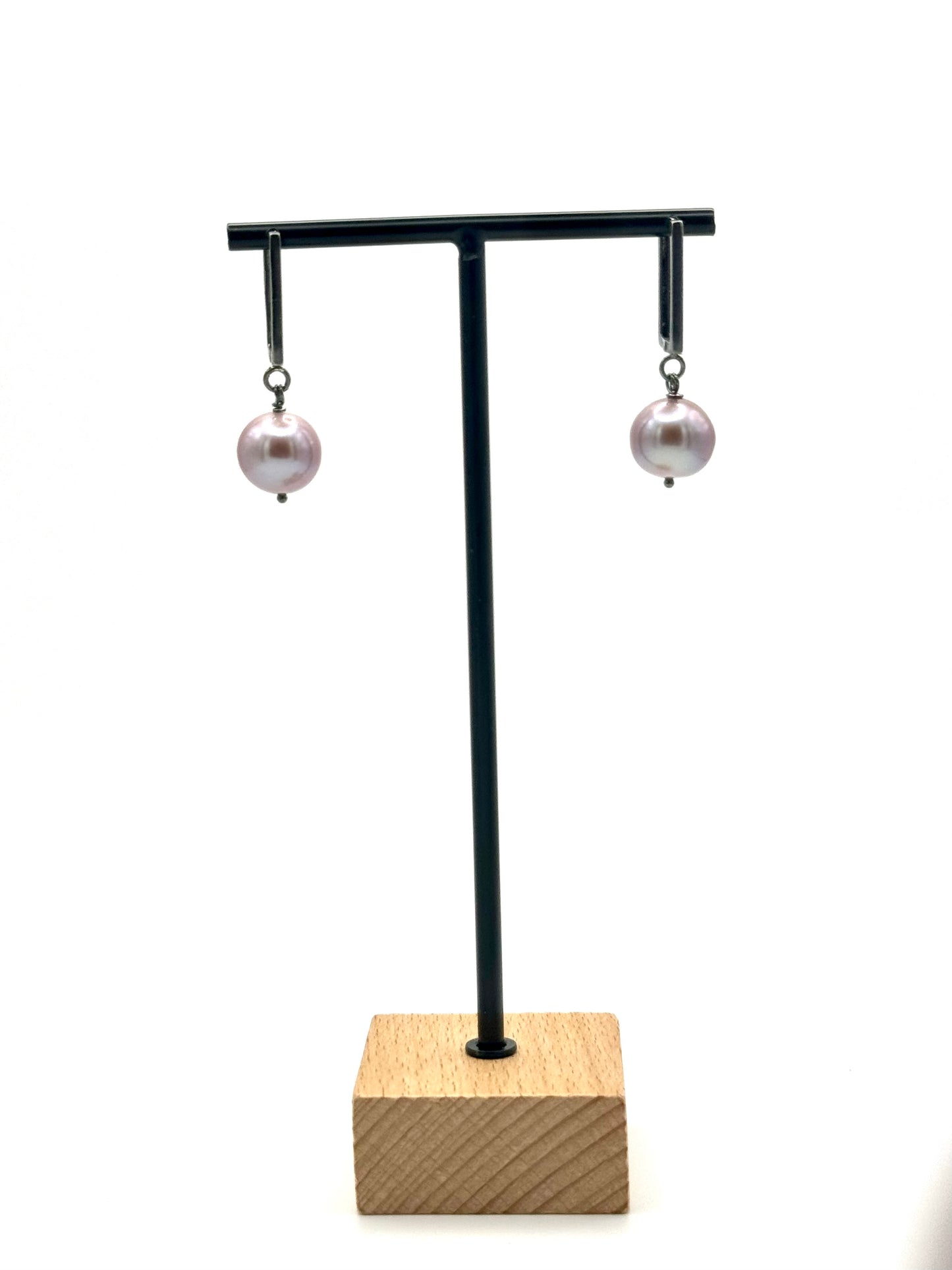 Pink Edison Oxidized Silver Rectangle Earrings