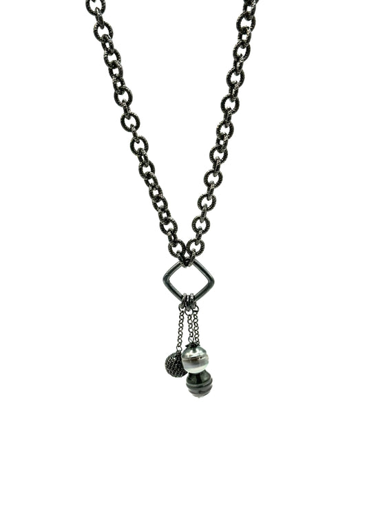 Tahitian Pearl and Black Spinel Dangle Necklace