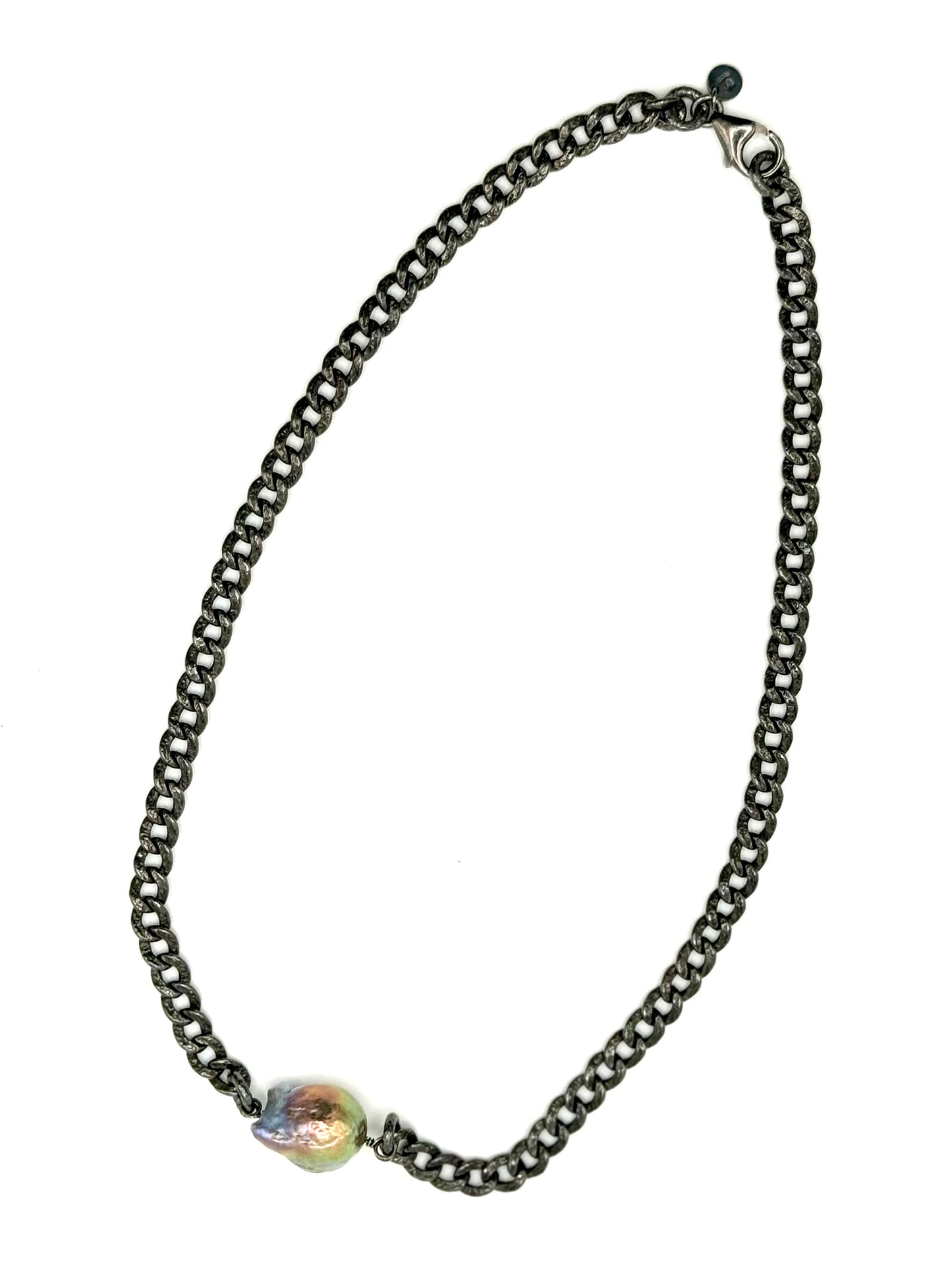 Metallic Baroque Freshwater Pearl Textured Curb Chain Necklace