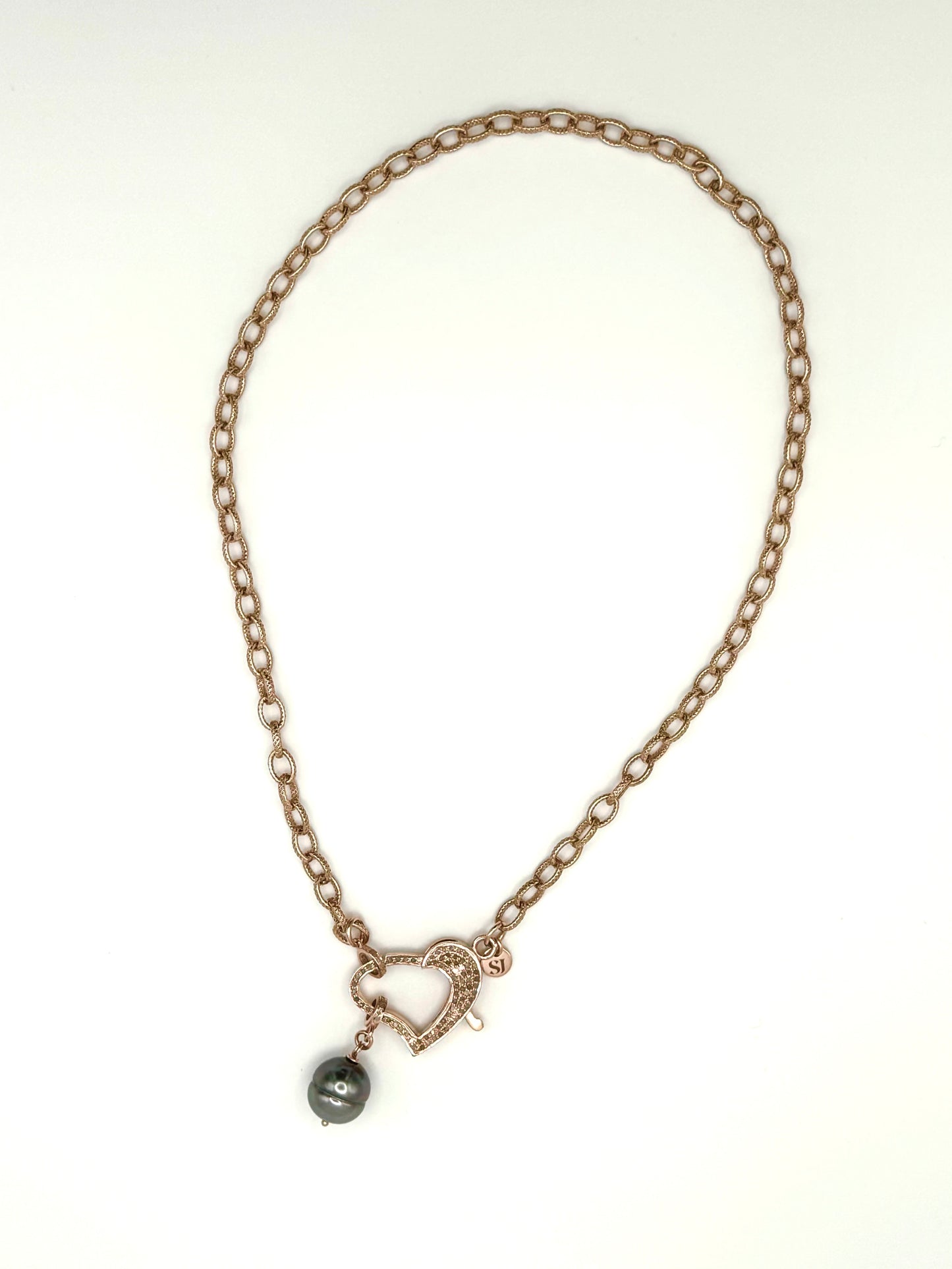 Rosé Mirage Necklace -Rose Gold Diamond Heart Tahitian Pearl Necklace