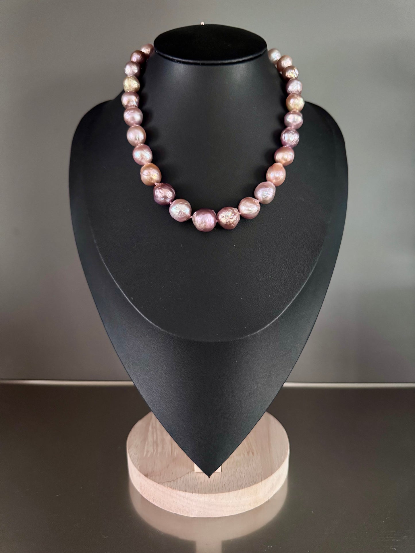 Blush Talisman – Metallic Pink Wrinkle Edison Pearl Necklace with Rose Gold Pavé Diamond Evil Eye Clasp