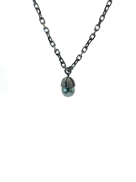 Grey Tahitian Pearl and Diamond Pendant Necklace