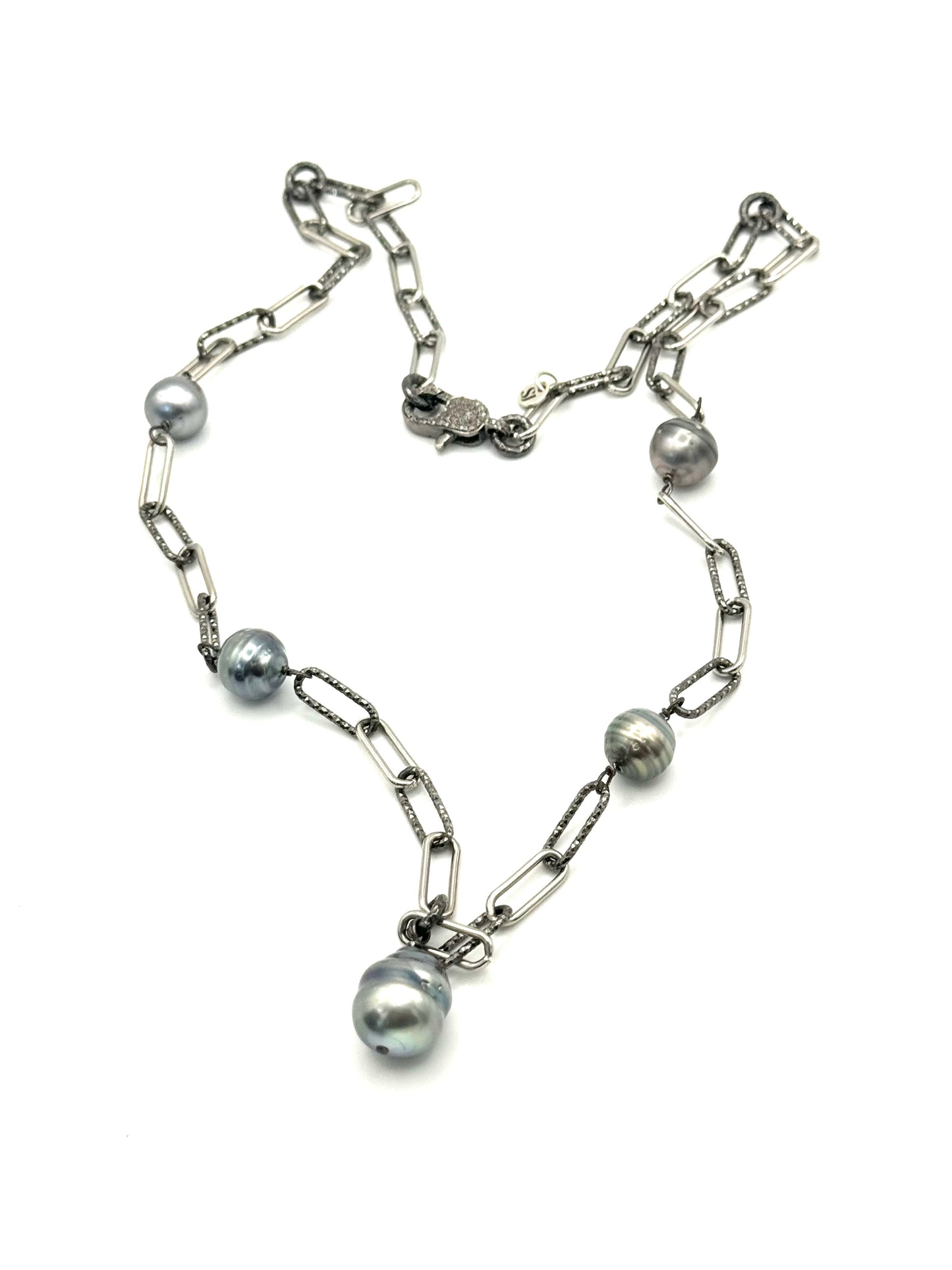 Grey Drop Tahitian Pearl Paperclip Necklace