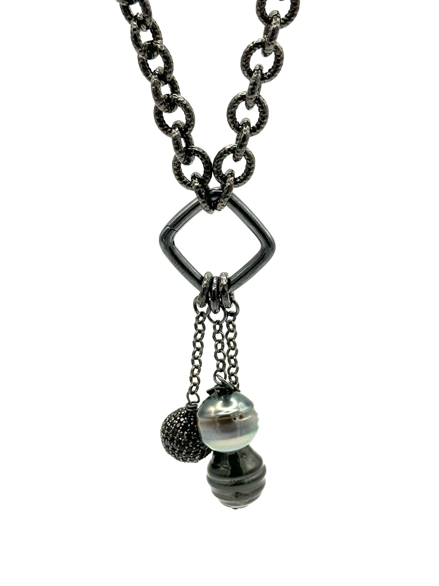 Tahitian Pearl and Black Spinel Dangle Necklace