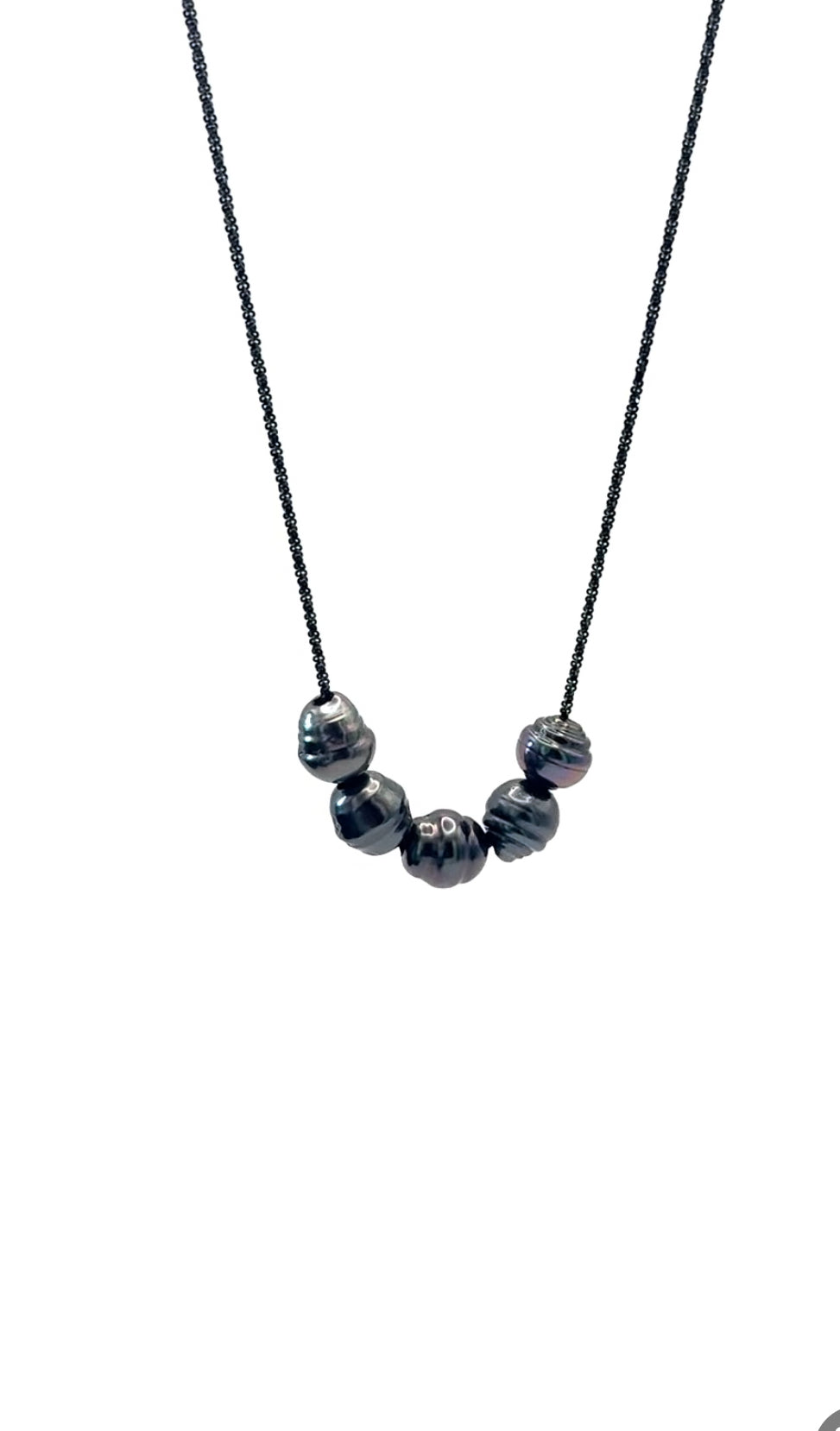 10mm Circle Tahitian Pearls on Black Rhodium Silver Necklace