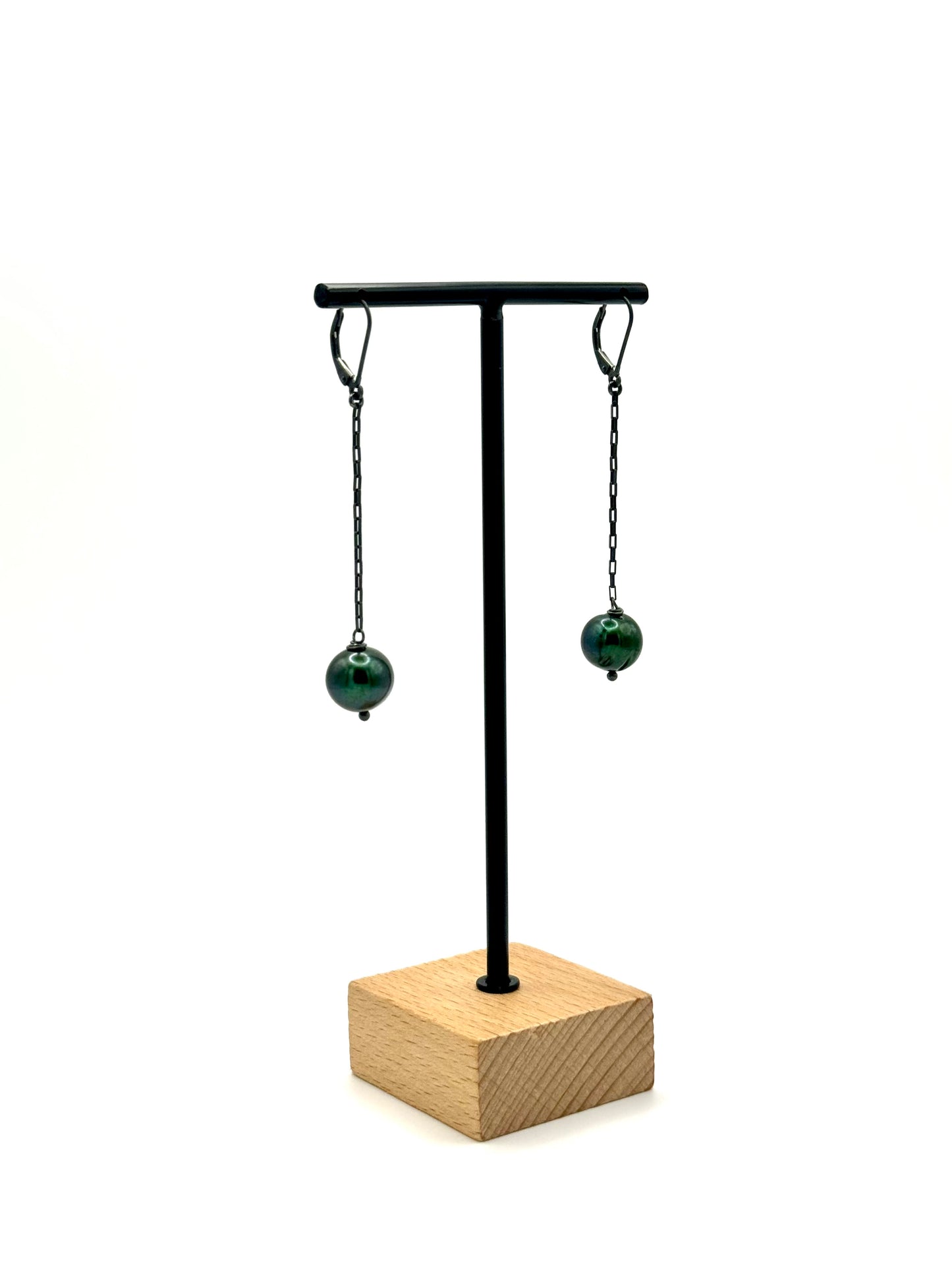 Dark Green Freshwater Pearl Oxidized Silver Dangle Earring