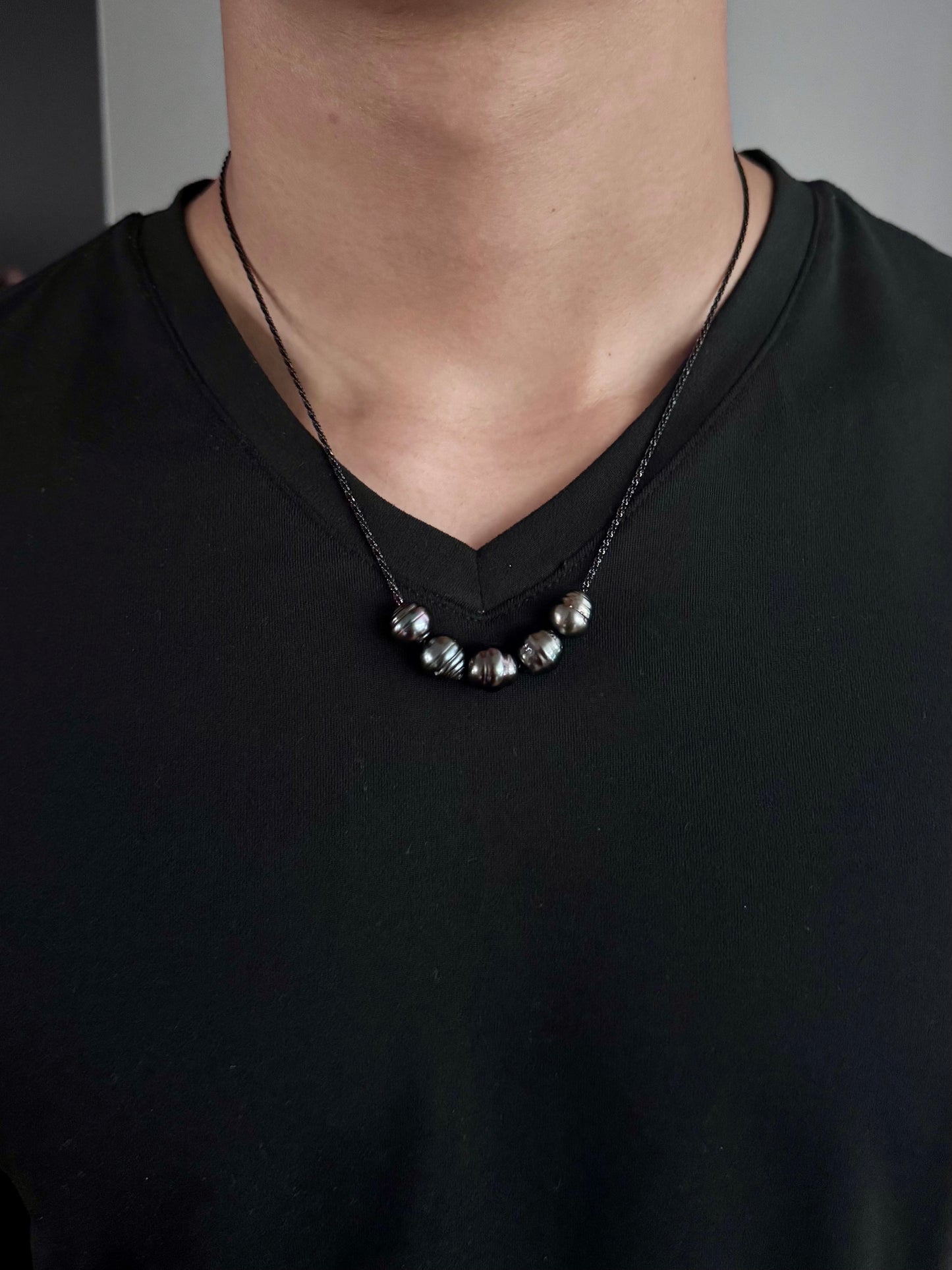 10mm Circle Tahitian Pearls on Black Rhodium Silver Necklace