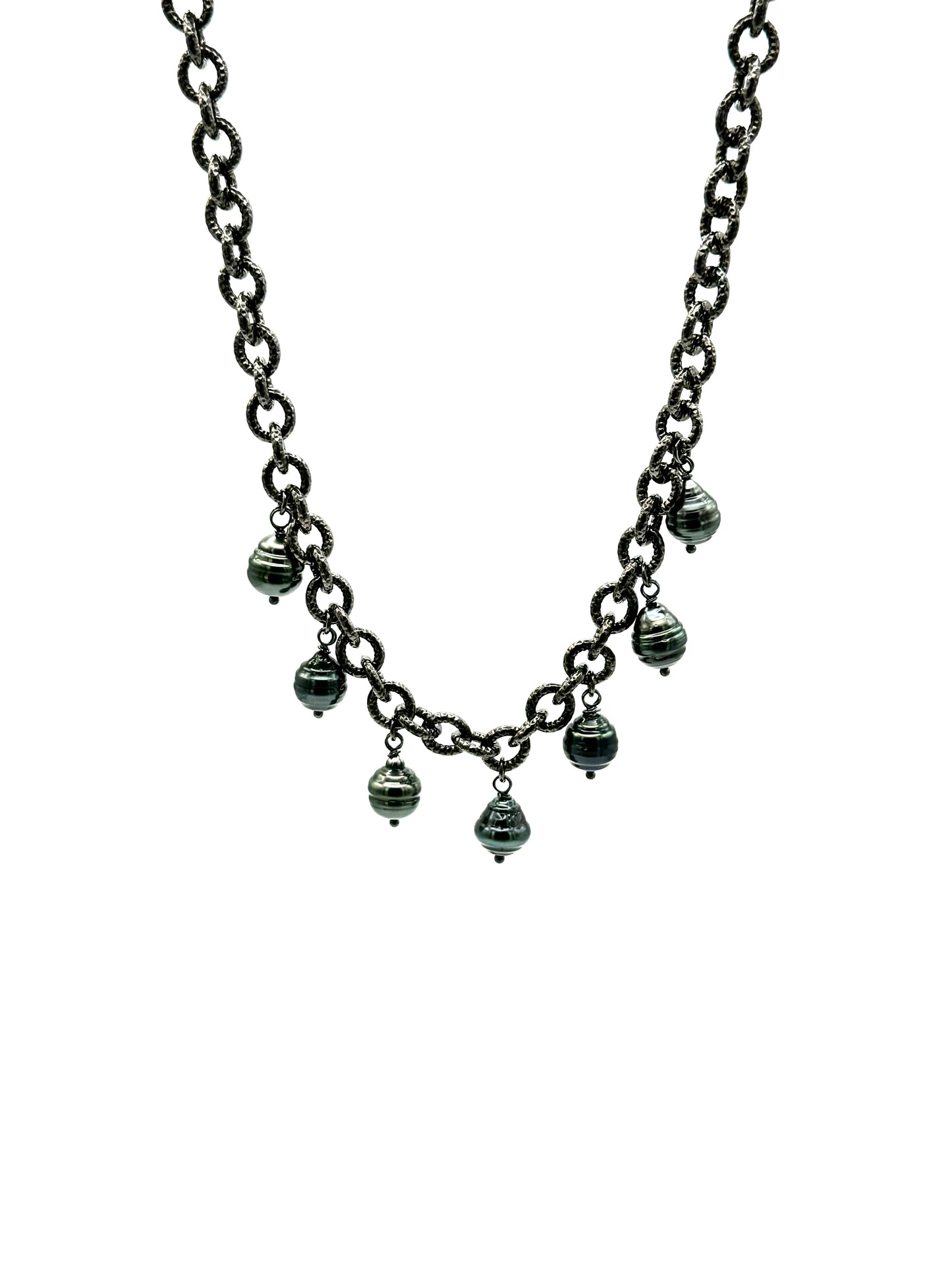 10mm Circle Tahitian Pearls on Black Rhodium Necklace