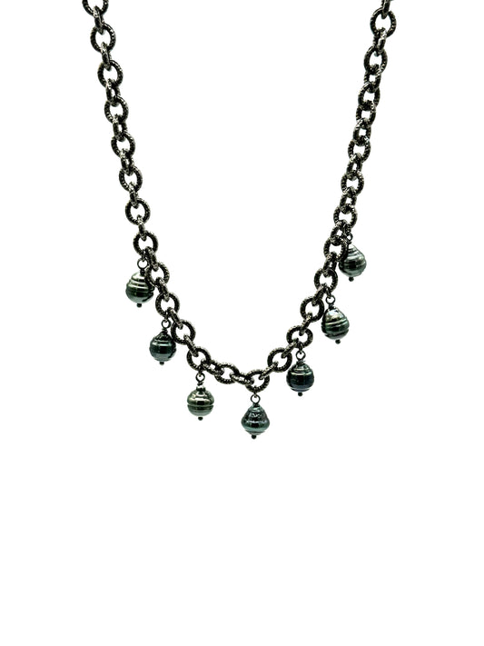 10mm Circle Tahitian Pearls on Black Rhodium Necklace