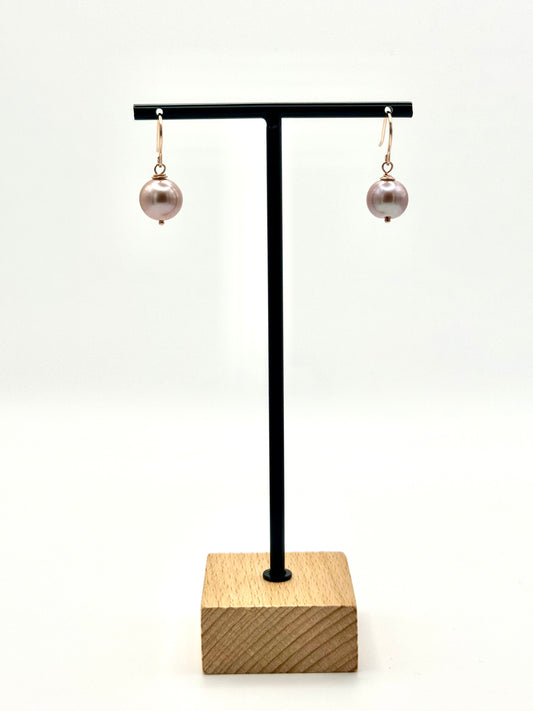 11mm Pink Edison Pearl Rose Gold French Earwire Earrings