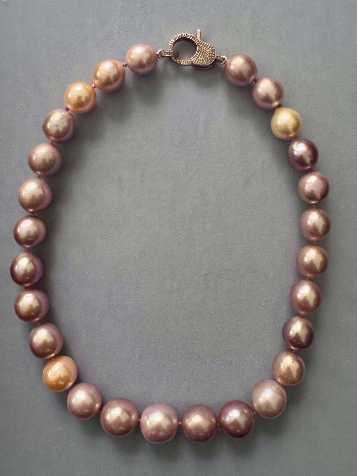 Candy Luxe – 13–15mm Multicolor Edison Pearl Necklace with Rose Gold Plated Silver Pavé Diamond Clasp