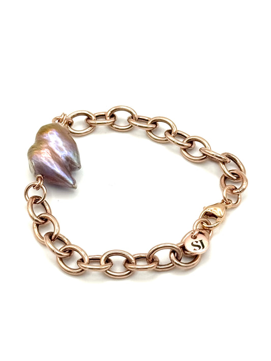 16mm Natural Color Peanut Freshwater Pearl Rose Gold Bracelet