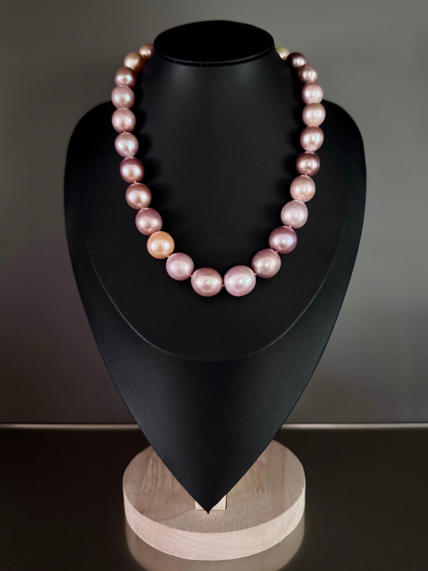 Candy Luxe – 13–15mm Multicolor Edison Pearl Necklace with Rose Gold Plated Silver Pavé Diamond Clasp