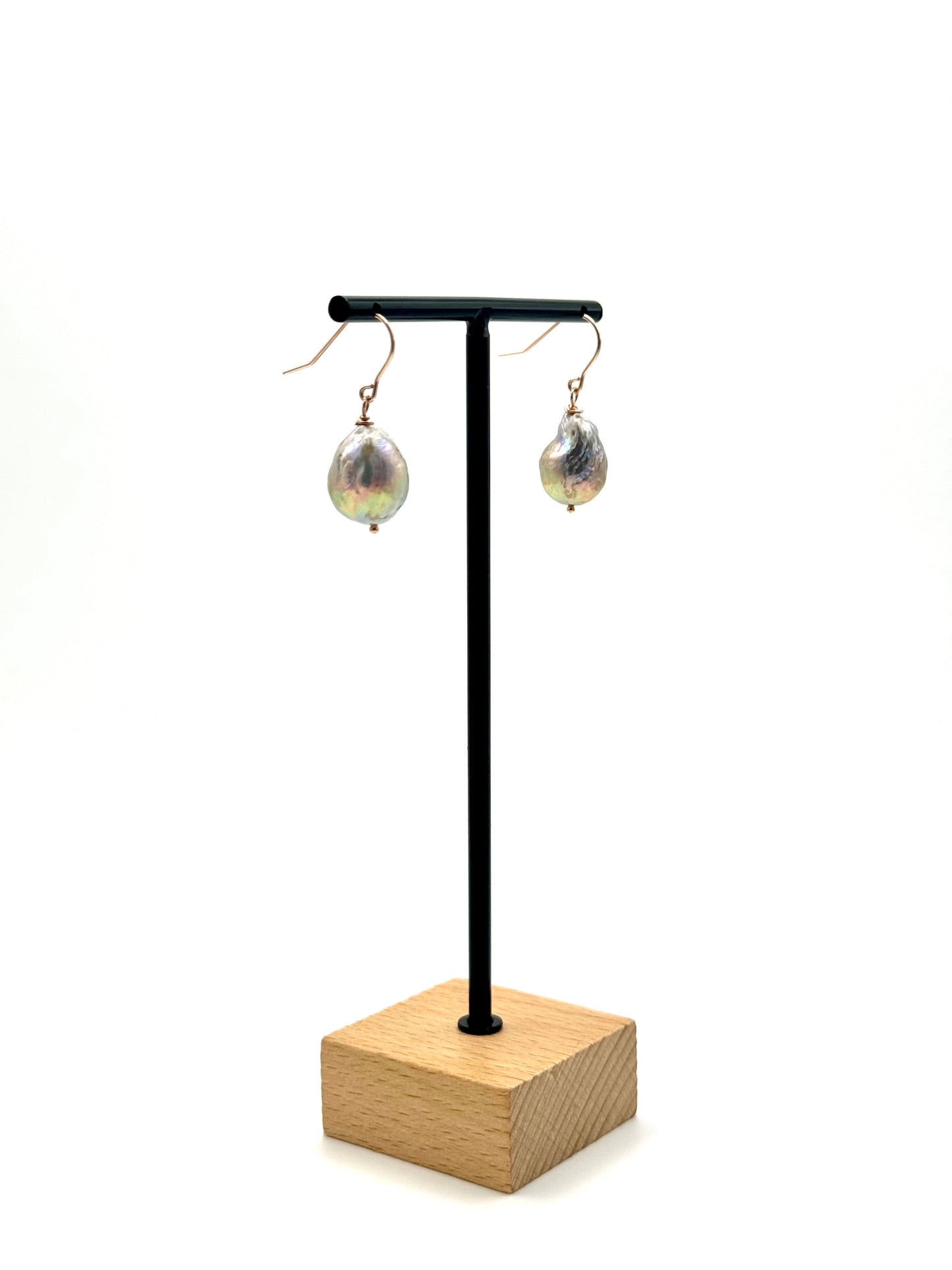 13mm Metallic Baroque Freshwater Pearl Rose Gold Earrings