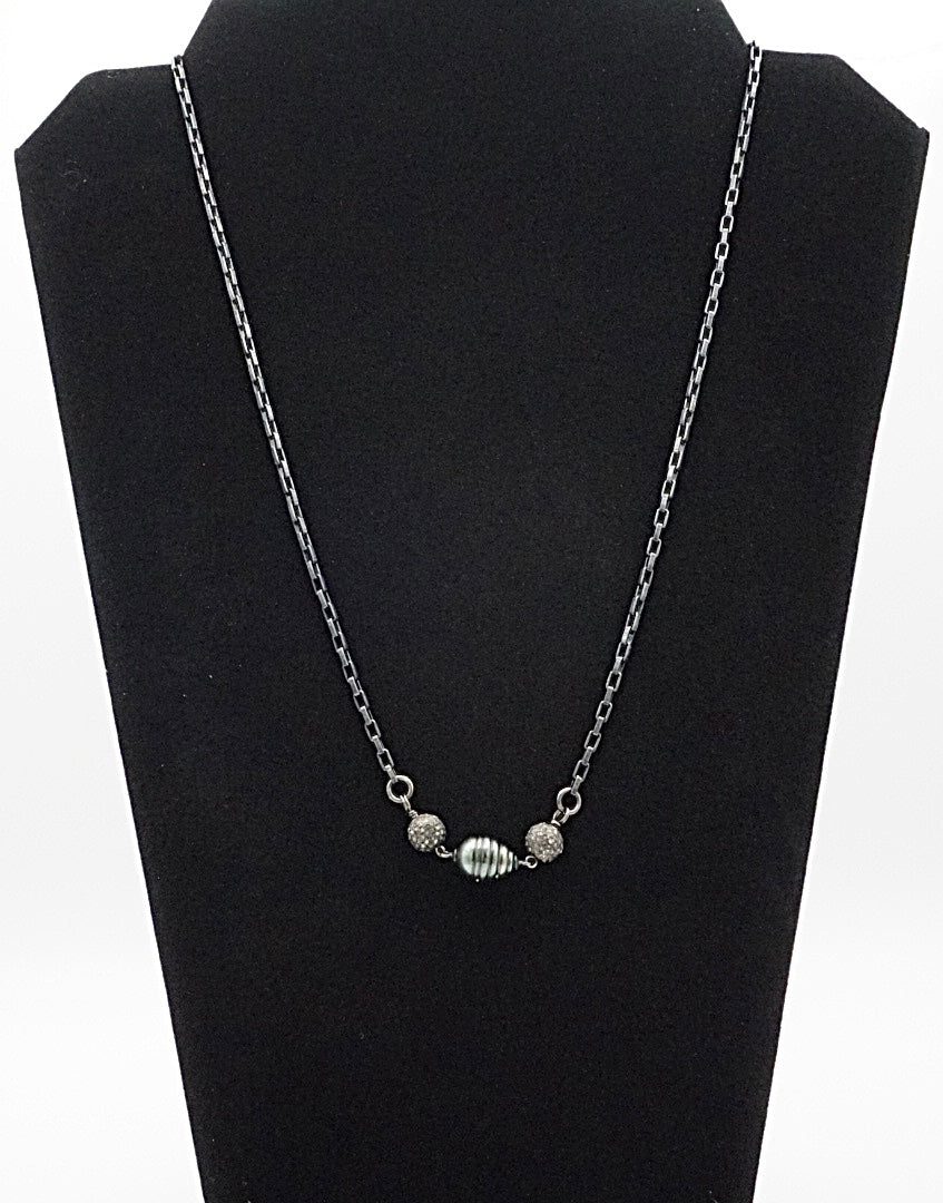 10mm Tahitian Pearl with Diamond Beads Necklace