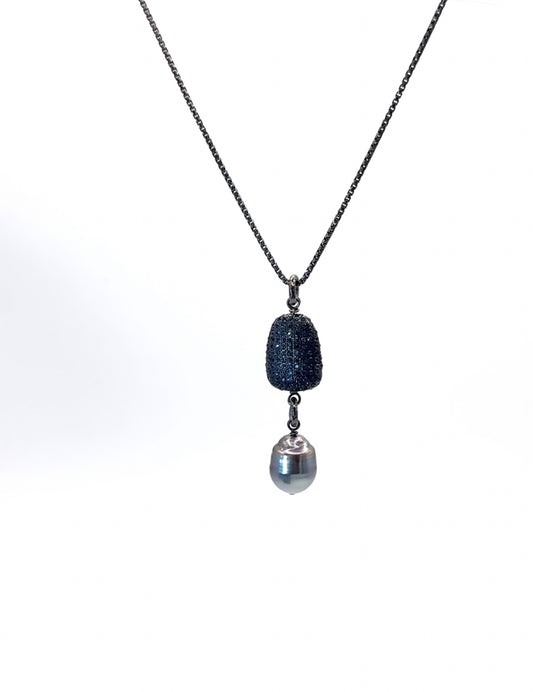 Tahitian Pearl and Blue Sapphire Necklace