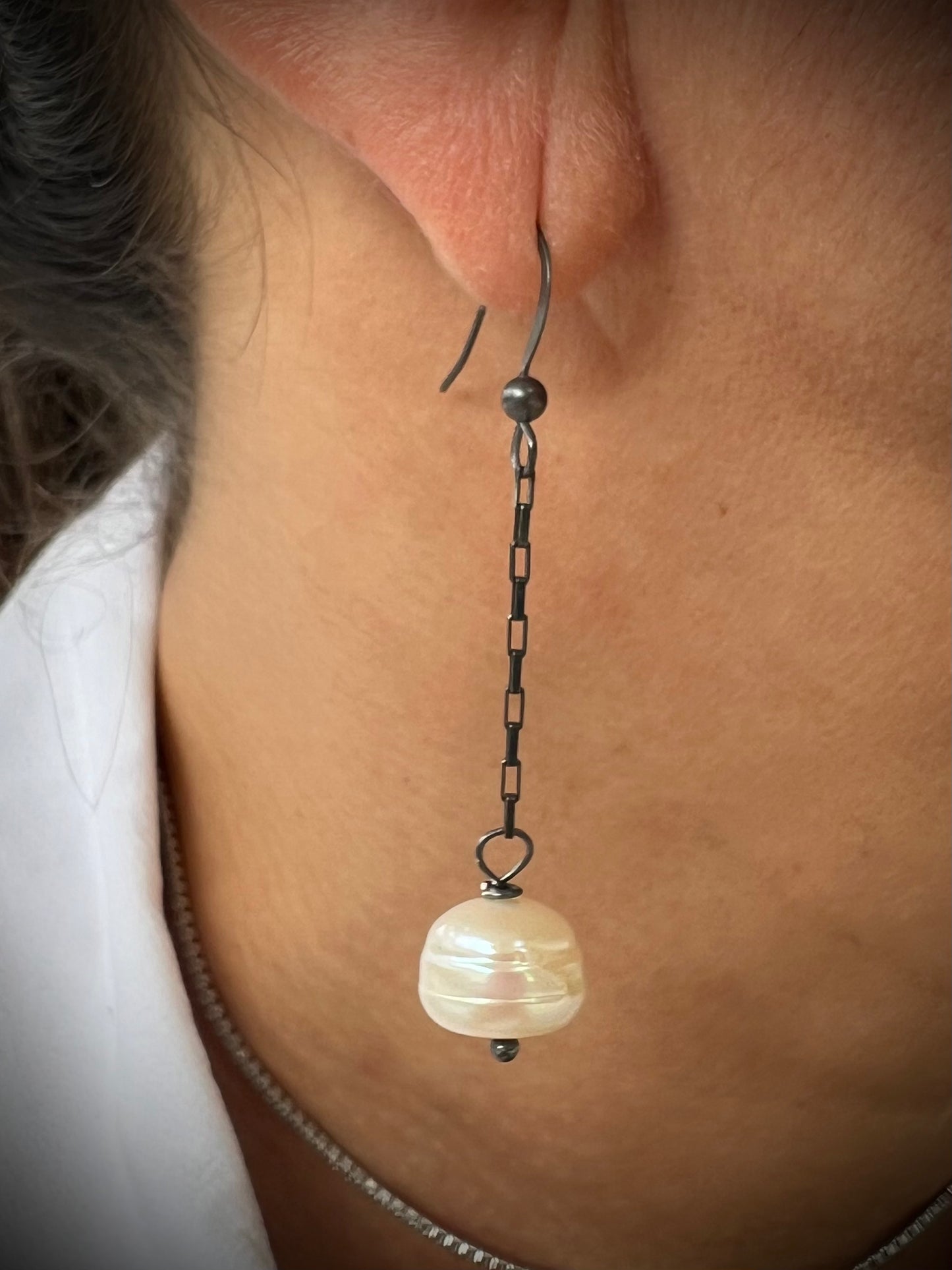 White Potato Freshwater Pearl Drop Earrings