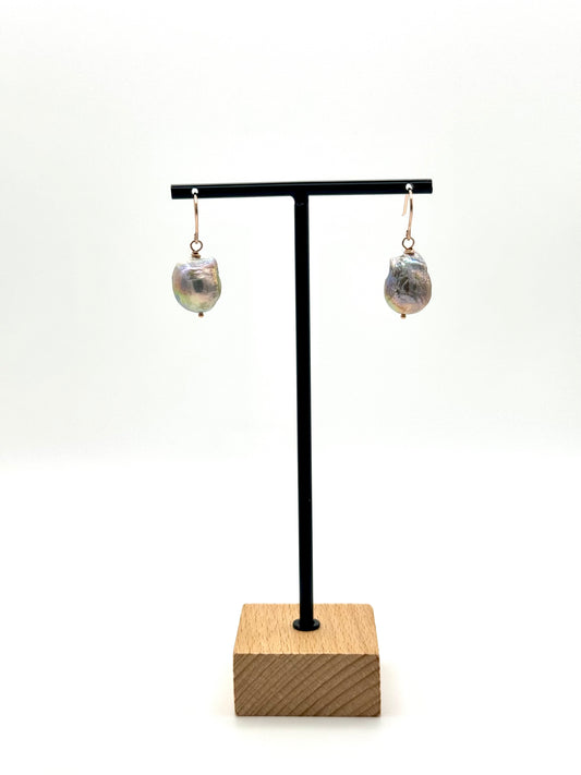 13mm Metallic Baroque Freshwater Pearl Rose Gold Earrings