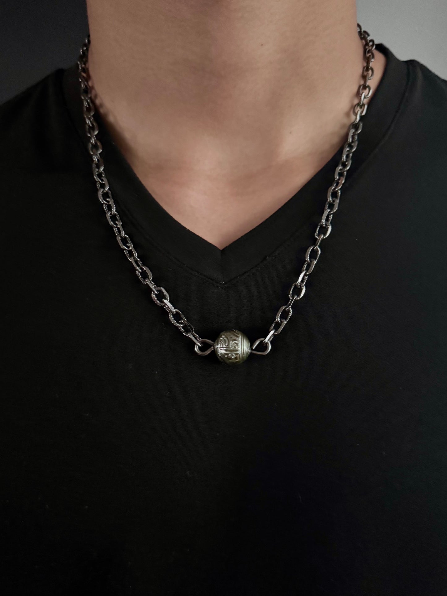 Tattoo Tahitian Pearl Oxidized Silver Necklace