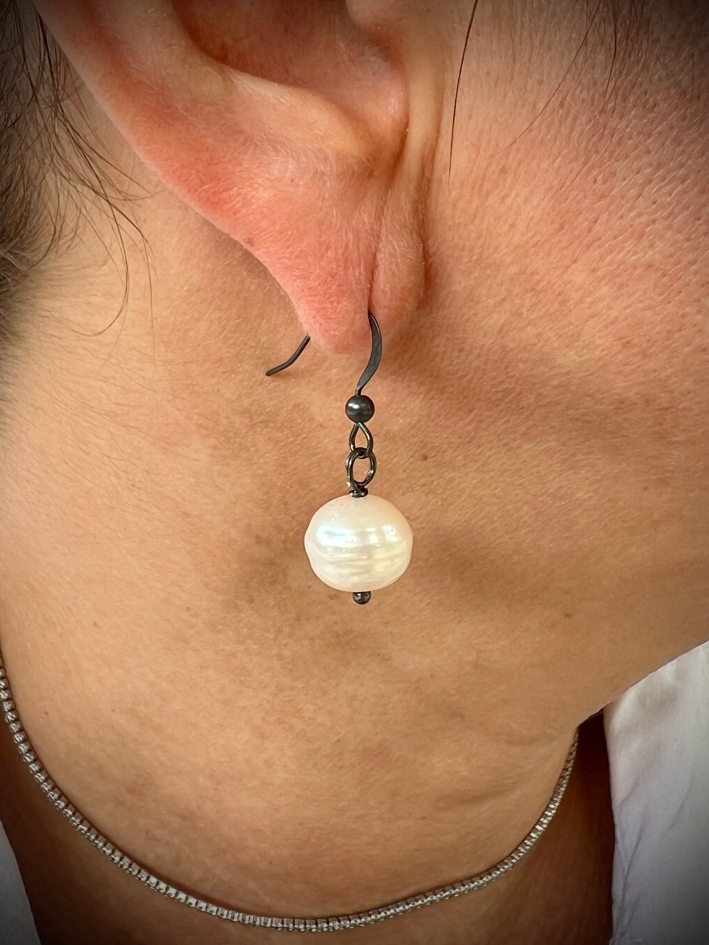 White Potato Freshwater Pearl Dangle Earrings