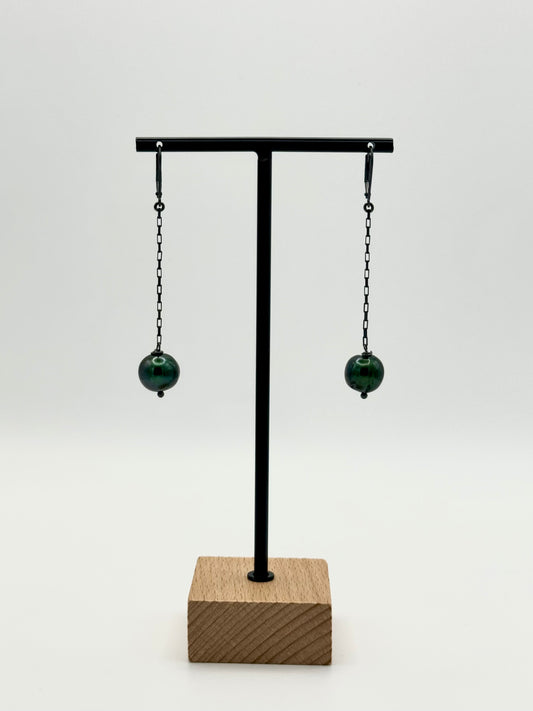 Dark Green Freshwater Pearl Oxidized Silver Dangle Earring