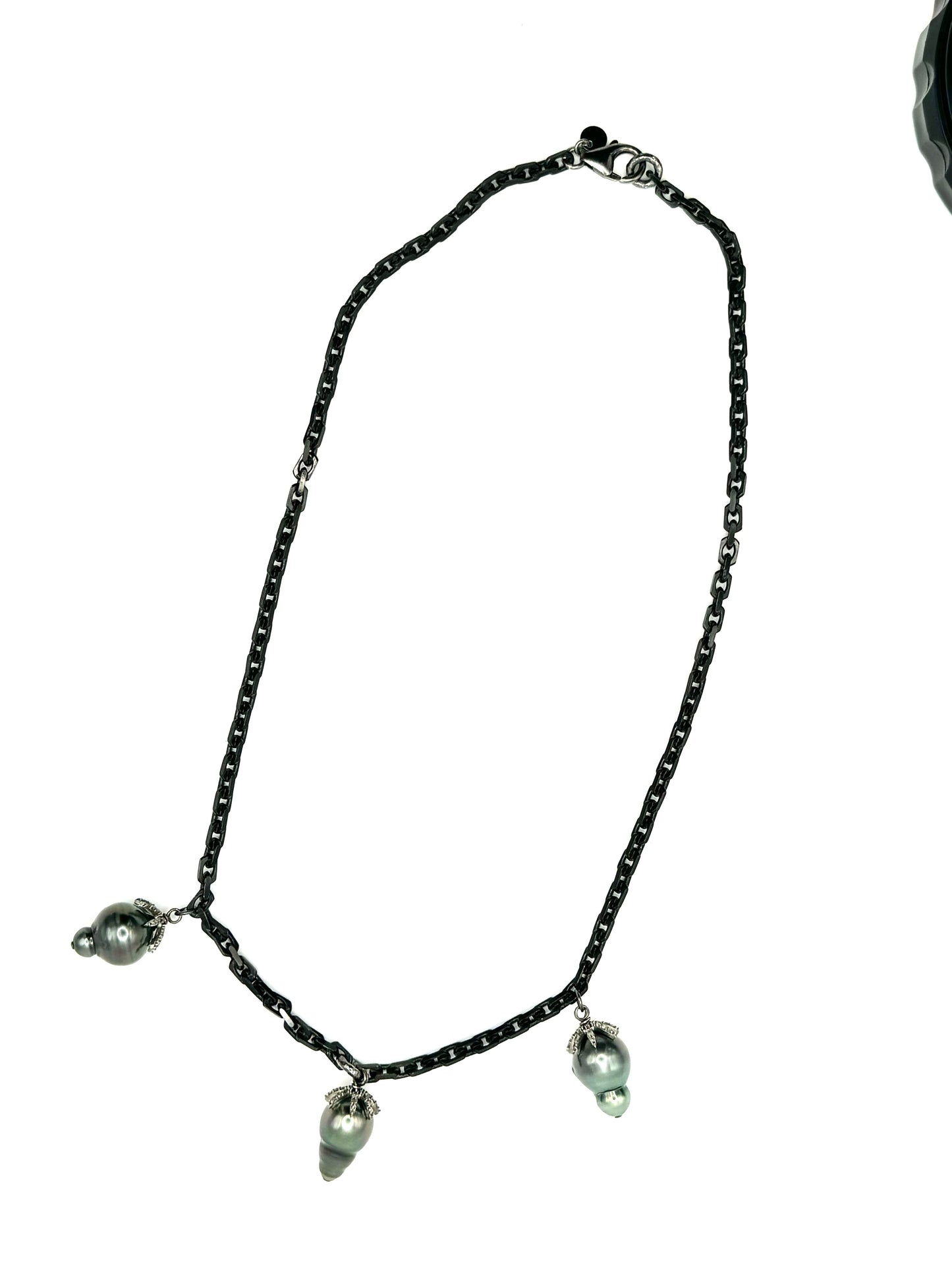 Triple Tahitian Tear Drop Black Rhodium Necklace