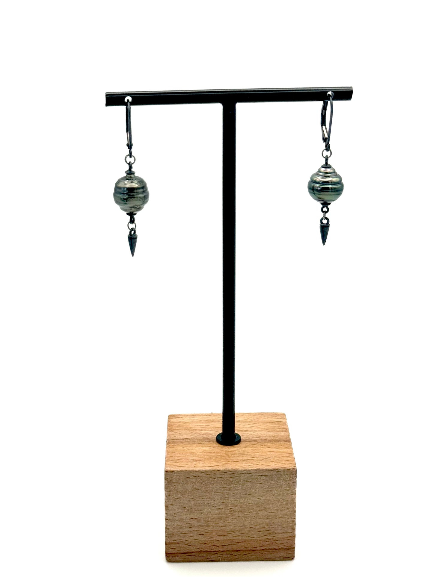 Tahitian Pearl Silver Spike Dangle Earrings