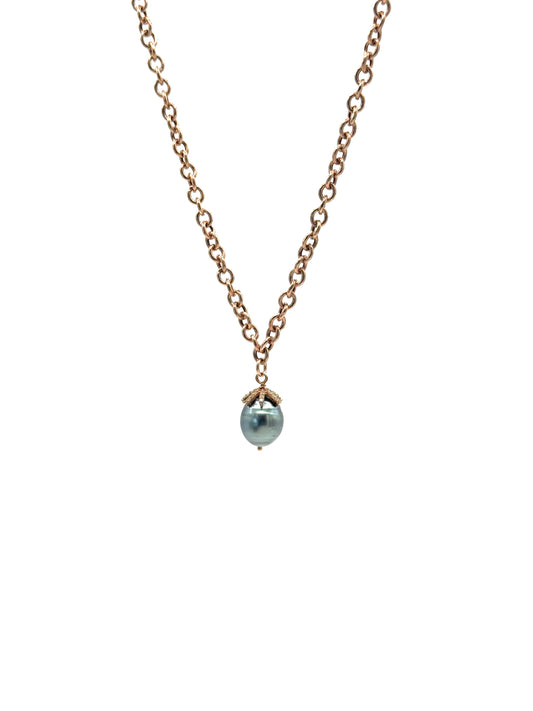 Radiant Rose Necklace: Rose Gold Necklace with Diamond-Capped Tahitian Pearl