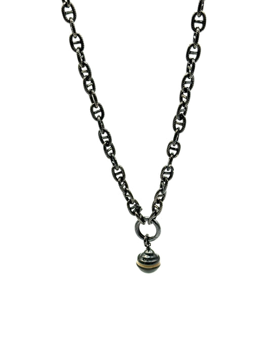 15mm Baroque Tahitian Pearl on Black Rhodium Mariner Chain Necklace