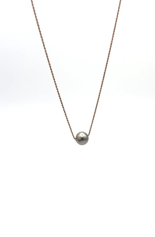 13.7mm Round Tahitian Pearl on Rose Gold Chain