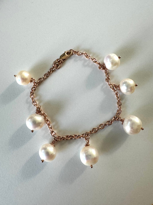 White Edison Pearl Rose Gold Bracelet