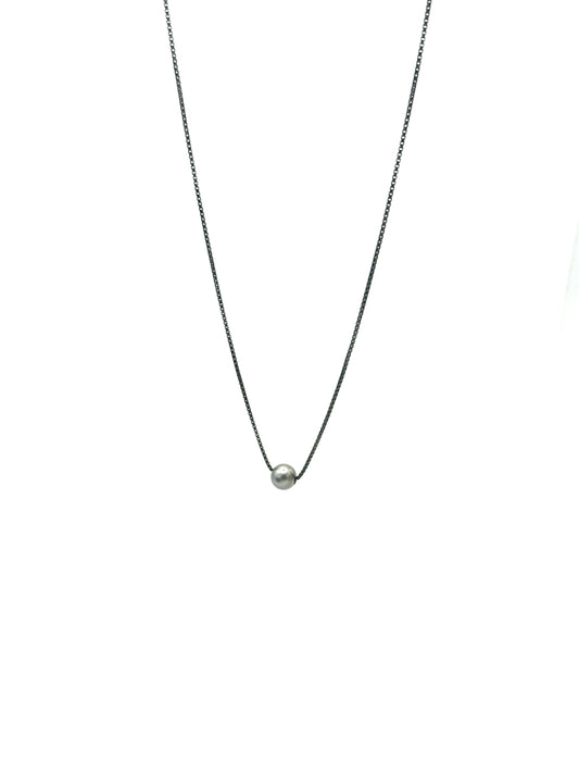 10.8mm Grey Tahitian Pearl on Black Rhodium Chain